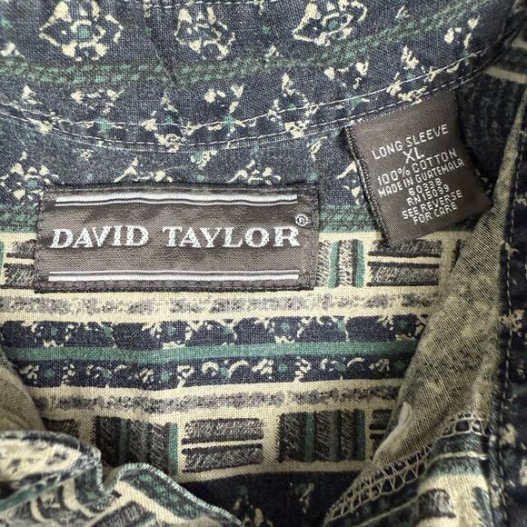 Vintage 90s David Taylor Navy Striped Abstract Long Sleeve Shirt size XL - Picture 4 of 4